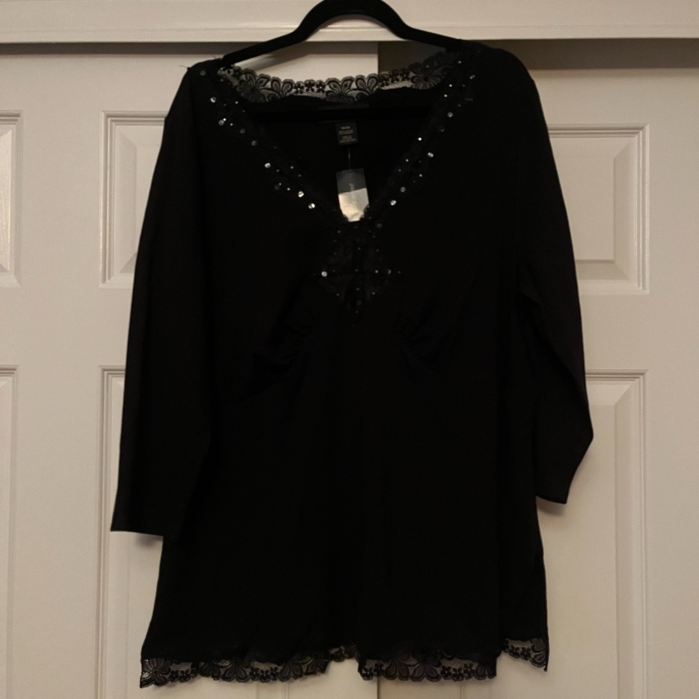 LANE BRYANT NWT | Black Rhinestone & Lace Half Sleeved Blouse